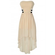 Angel Eyes Cream and Black Banded High Low Dress